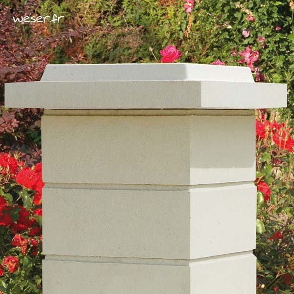 Chapeau Plat Double Couronnement pour pilier de clôture - largeur 50 - Blanc cassé