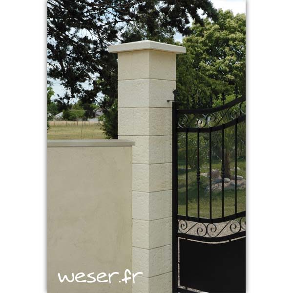 Pilier de clôture et de portail Cheverny Weser - élément de poteau largeur 30 cm, sans chapiteau et chapeau largeur 40 - Crème