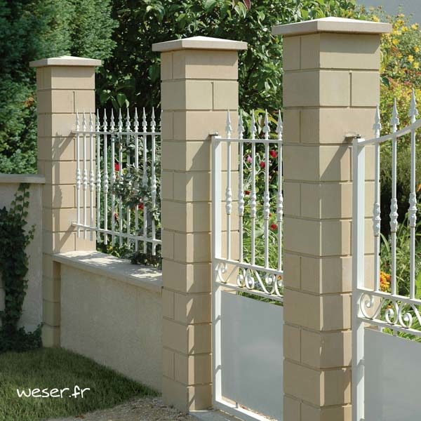 Pilier de clôture ou de portail Lisse Weser - Largeur 32 cm - Ton pierre