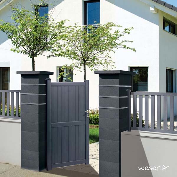 Pilier de clôture ou de portail Platinum Weser - 3 inserts aspect lisse - Dark