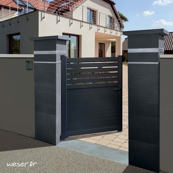 Pilier de clôture ou de portail Platinum Weser - 2 inserts aspect damier - Dark