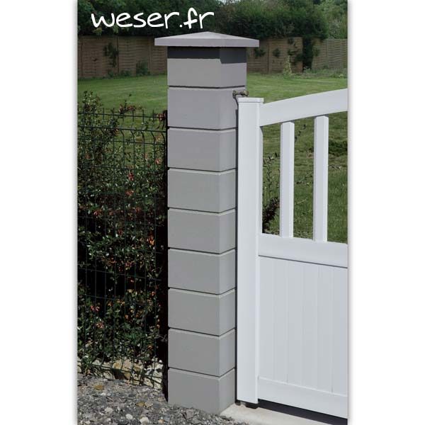 Pilier de clôture ou de portail Lisse Weser - Largeur 25 cm - Gris