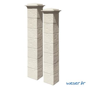 Kit portail de 2 Piliers complets de clôture et de portail Cheverny Weser - largeur 30 cm - Crème