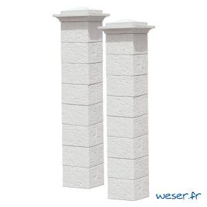 Kit portail de 2 Piliers complets de clôture et de portail Cheverny Weser - largeur 38 cm - Blanc tradition