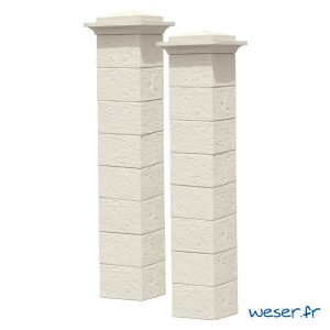 Kit portail de 2 Piliers complets de clôture et de portail Cheverny Weser - largeur 38 cm - Crème