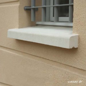 Appui de fenêtre nez arrondi largeur 35 cm Weser - en pierre reconstituée compactée - coloris Blanc Cassé