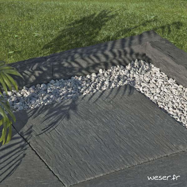 Bordure et Dalle de terrasse ou piscine Auray Weser - Aspect schiste- en pierre reconstituée - Coloris Gris Anthracite
