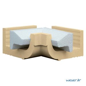 Corniche Cache-Gouttière pour façade angle intérieur Weser - en pierre reconstituée compressée - Coloris Ton pierre