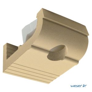 Corniche Cache-Gouttière pour façade avec creux pour descente des eaux pluviales Weser - en pierre reconstituée compressée - Coloris Ton pierre