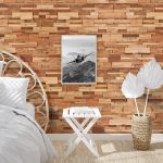 Mockup frame in bedroom interior background, Coastal boho style, 3d render